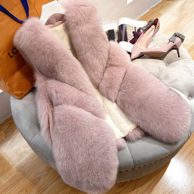 Fur 2022 New Fox Fur Vest Women's Mid-length Young Style Fur One-piece Stitching Vest Fumao
