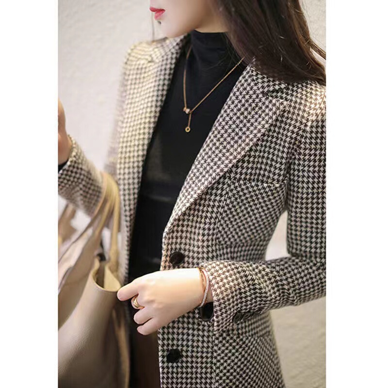 Houndstooth Coat for Women, Spring and Autumn 2026 New Style, Autumn and Winter Casual, High-End Feel, Petite Brand Women's Woolen Blazer Houndstooth Coat for Women, Spring and Autumn 2026 New Style, Autumn and Winter Casual, High-End Feel, Petite Brand Women's Woolen Blazer