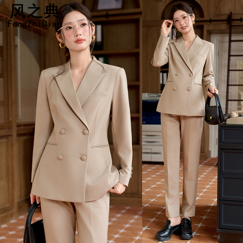 Khaki Suit Set for Women 2026 New Style Spring and Autumn Double-Breasted Business Professional Formal Wear Workplace Suit Workwear Khaki Suit Set for Women 2026 New Style Spring and Autumn Double-Breasted Business Professional Formal Wear Workplace Suit Workwear