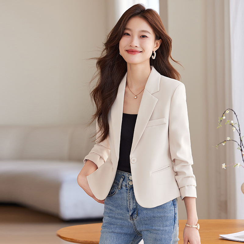 Off-White Blazer for Women, Spring and Autumn 2026 New Korean Style Slim Short Suit Jacket for Petite Women