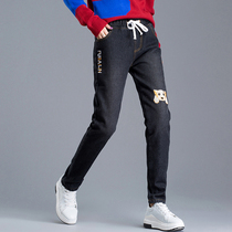 A promotion 0 Junior High School High School students plus velvet jeans winter cute trousers loose thickened youth pants