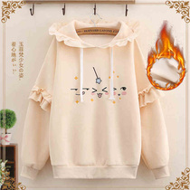 Jade 9 junior high school students plus velvet vests with hats spring and autumn winter clothes cute big childrens coat loose womens clothing