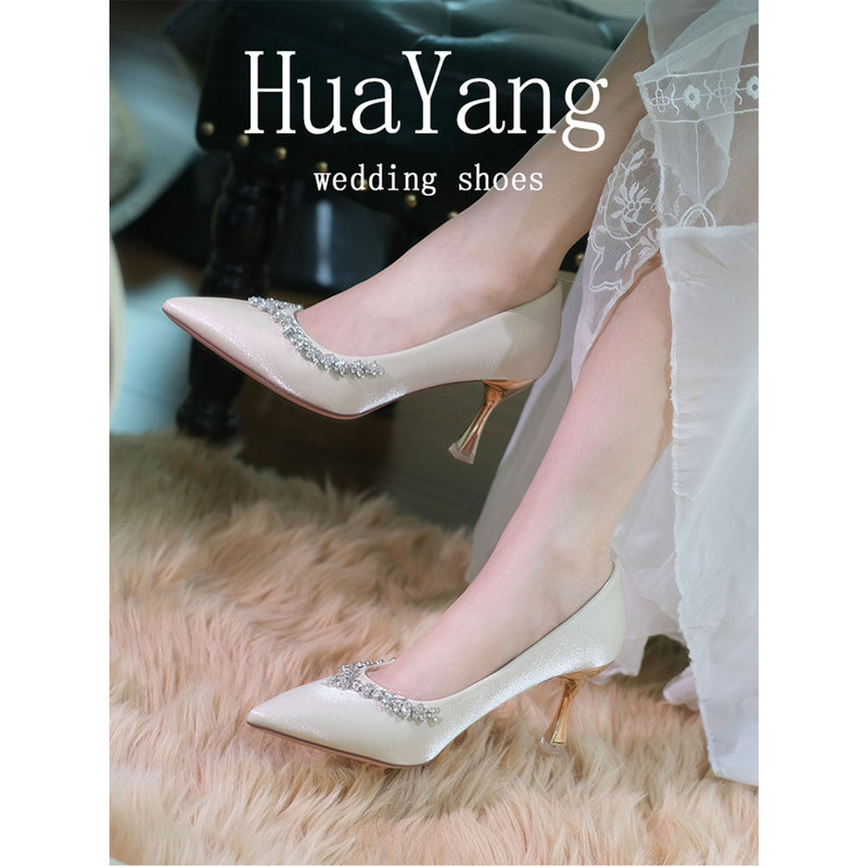 Floral Wedding Shoes with Thin Heels, Chain, Pointed Toe, Bridal High Heels for Women, 2026 New Style Bridesmaid Wedding Shoes Floral Wedding Shoes with Thin Heels, Chain, Pointed Toe, Bridal High Heels for Women, 2026 New Style Bridesmaid Wedding Shoes