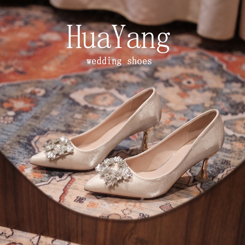 Floral Wedding Shoes 2026 New French Style Rhinestone Square Buckle Satin Wine Glass Heel High Heels Wedding Dress Xiuhe Two-Way Crystal Shoes Floral Wedding Shoes 2026 New French Style Rhinestone Square Buckle Satin Wine Glass Heel High Heels Wedding Dress Xiuhe Two-Way Crystal Shoes