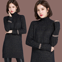 Semi-turtleneck sweater womens long base shirt loose explosive 2021 new winter thick wool dress