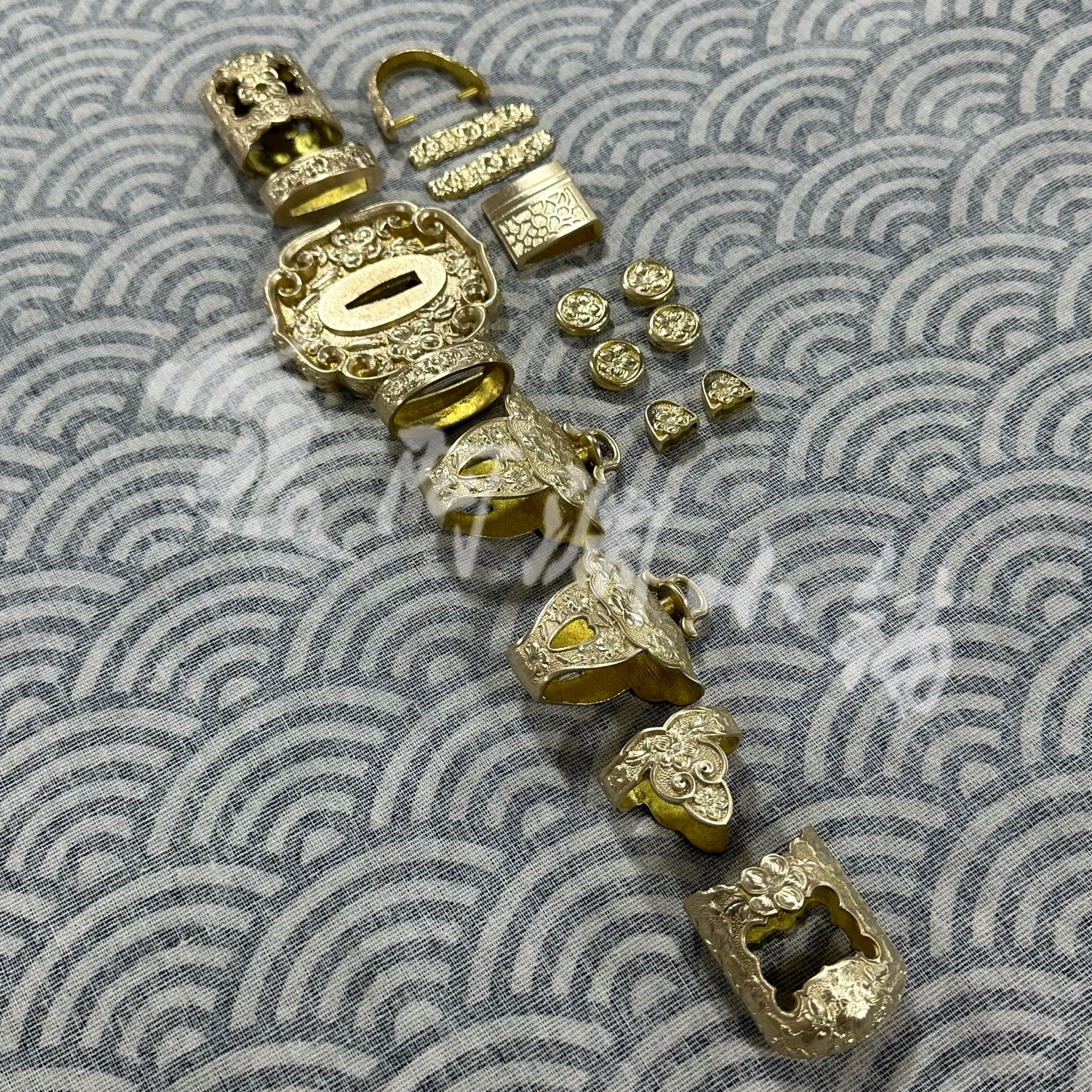 新品精致樱花黄铜日本太刀装具：亮铜/黄铜仿古做旧，让你的刀剑配件DIY