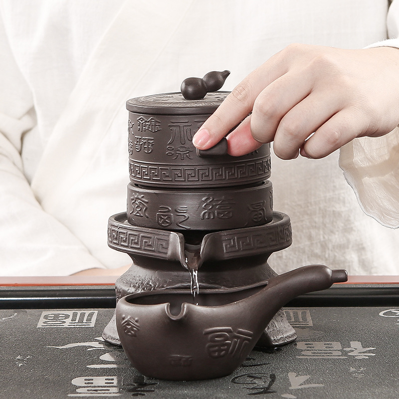 Violet arenaceous kung fu tea sets half automatic household creative graphite ceramic teapot teacup lazy people make tea