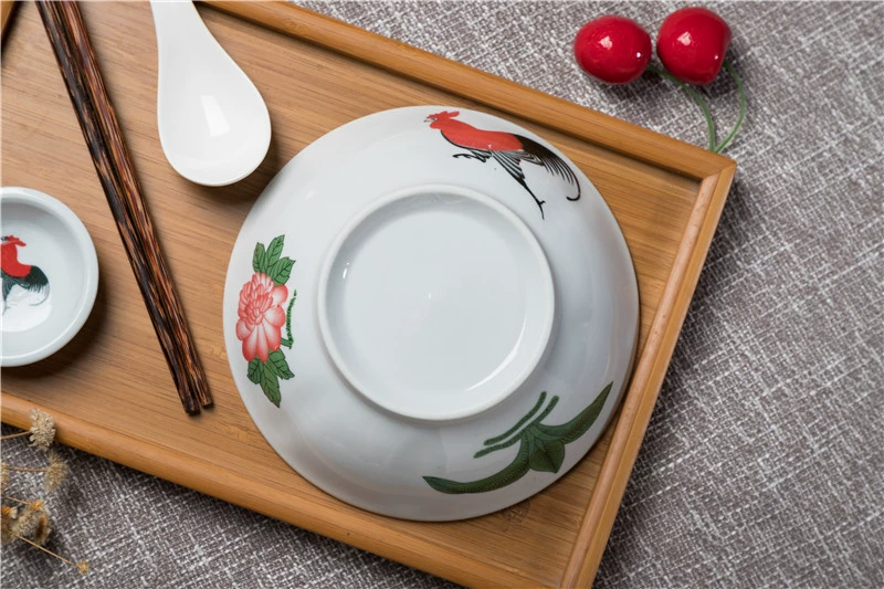 Gà trống Hồng Kông bát sứ bát gà hoài cổ nam bát bộ đồ ăn bát bát đũa bộ bát đĩa có thể được trang bị hộp màu sắc quà tặng - Đồ ăn tối