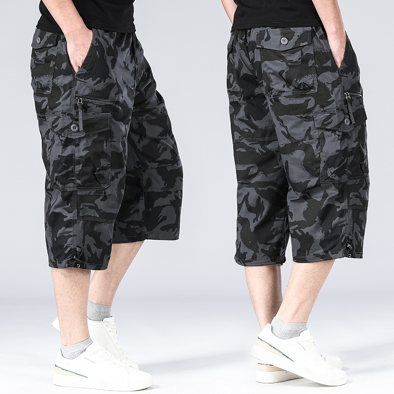 Camouflage Cargo Shorts for Men, 7/8 Length, Summer, Pure Cotton, Loose Fit, Men's Casual 7/8 Pants, Plus Size, Trendy for Big and Tall Men