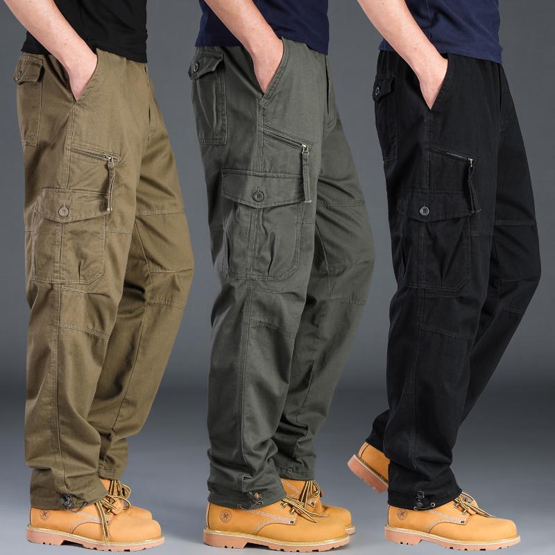 Spring and Autumn Wear-Resistant Work Pants for Men, All-Cotton Casual Pants, Outdoor Sports Pants, Multi-Pocket Work Pants, Labor Protection Long Pants