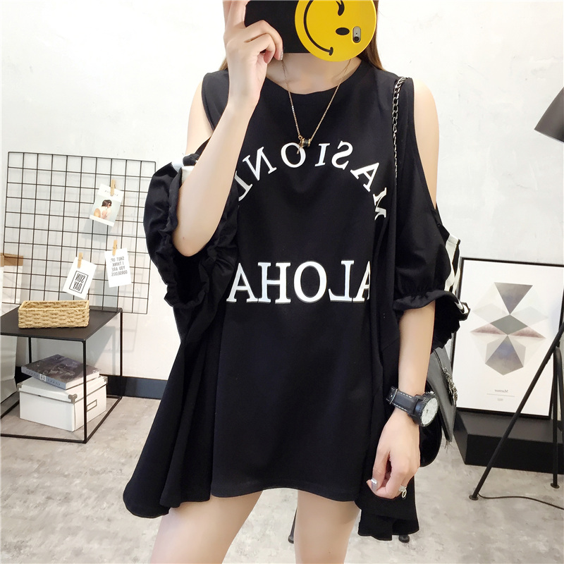 Phụ nữ mang thai mùa hè 2018 new bat áo strapless ngắn tay t-shirt lỏng Hàn Quốc phiên bản của hoang dã phụ nữ mang thai trong áo dài