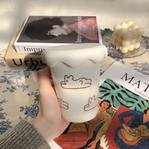 ins coffee hot port style milk tea drinking water ceramic girl heart cute with lid household with straw lid Cup