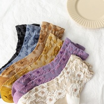 Retro relief ins flowers cute cotton womens socks Spring and Autumn Mid socks thin