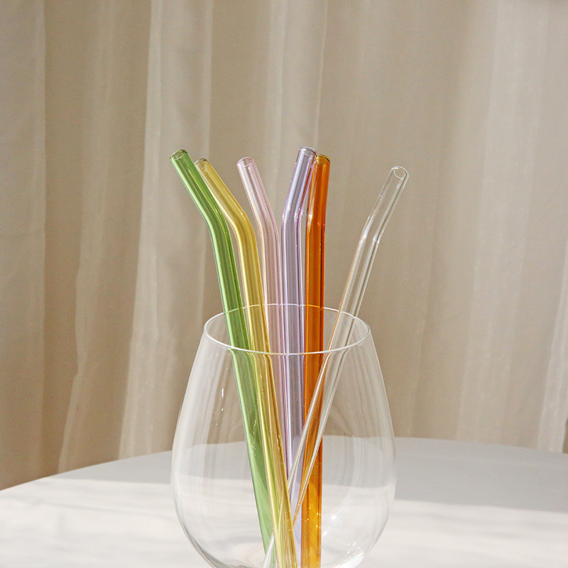 genius) high borosilicate colored glass straws milk tea environmental protection heat-resistant cold-resistant environmental protection straight pipe elbow straws