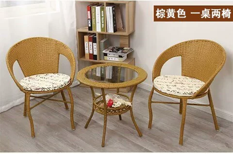 Wicker Ghế Ban công Bàn và Ghế Kết hợp Giải trí Nội thất Tengqi Ghế tựa lưng Vườn Mục vụ ngoài trời Wicker Ghế ba mảnh bộ bàn ghế uống trà ngoài trời