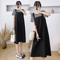 Radiation-proof maternity clothing summer pregnancy clothes silver fiber bellyband fashionable outer wear striped two-piece dress