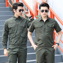 Summer work clothes set mens thin short sleeve cotton labor insurance wear-resistant and breathable summer long sleeve welding work clothes