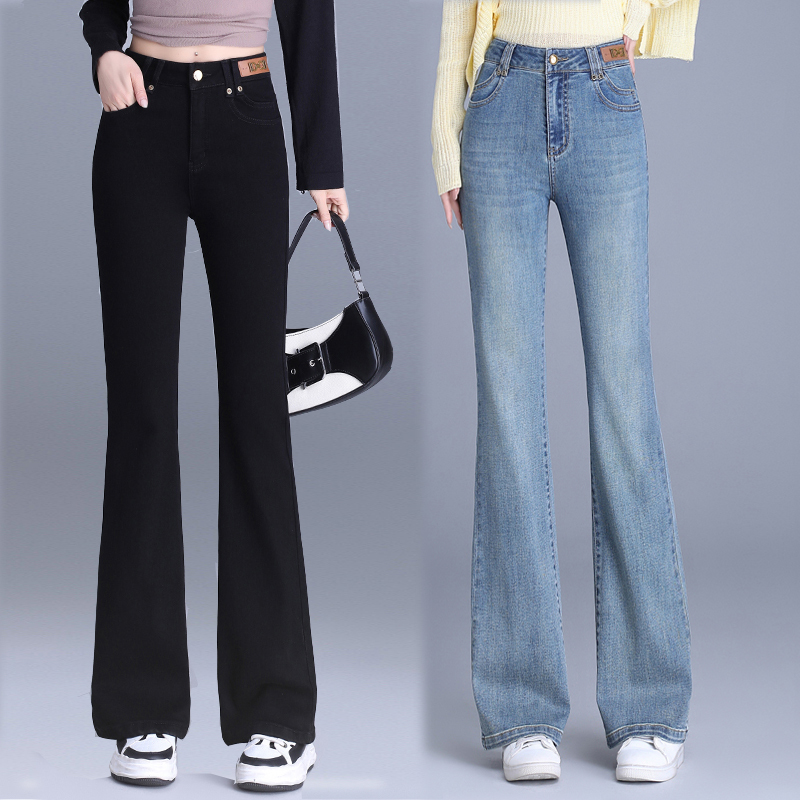 Flared Jeans for Women 2026 Summer Thin Style Petite Elastic High-Waisted Fishtail Pants Black Casual Bell-Bottom Trousers Flared Jeans for Women 2026 Summer Thin Style Petite Elastic High-Waisted Fishtail Pants Black Casual Bell-Bottom Trousers