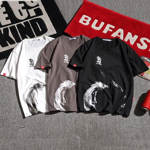 Tide, летняя трендовая японская футболка с коротким рукавом, большой размер, свободный крой