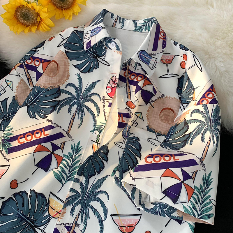 Beach Vacation Floral Shirt Men's Short-Sleeved Hawaiian Large Size Loose Summer Beach Thai Half-Sleeved Shirt