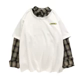 Демисезонный комплект, рубашка, мужская трендовая толстовка, лонгслив, имитация рубашки, оверсайз, большой размер