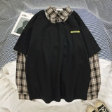 Демисезонный комплект, рубашка, мужская трендовая толстовка, лонгслив, имитация рубашки, оверсайз, большой размер