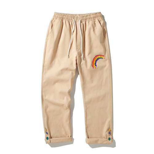 Мужские радужные летние тонкие трендовые штаны для отдыха, в корейском стиле, оверсайз, большой размер