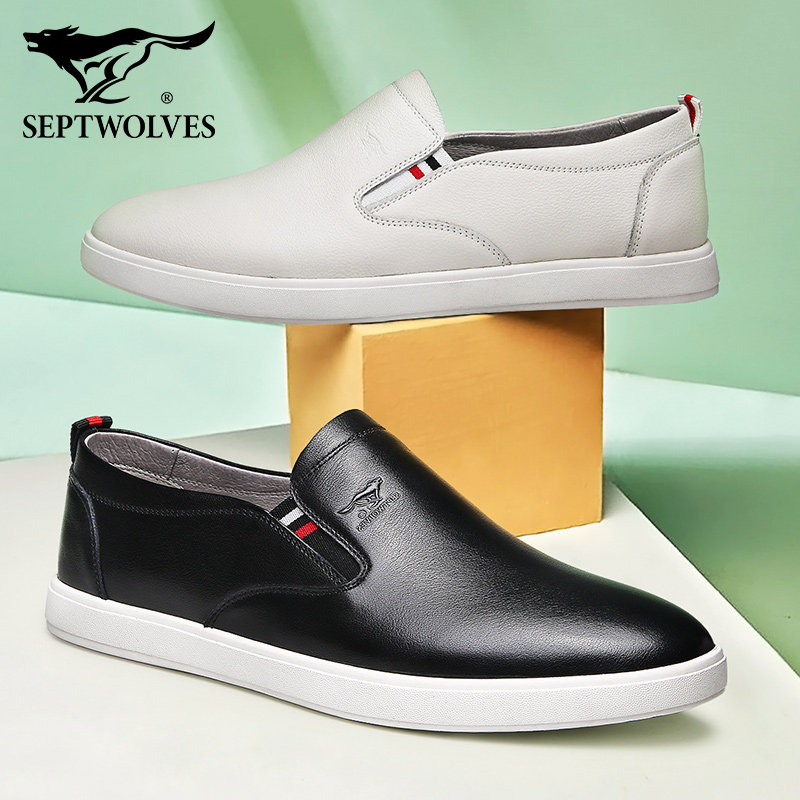 Septwolves new men's shoes spring slip-on leather shoes men's all-match trend leather youth shoes men's casual shoes