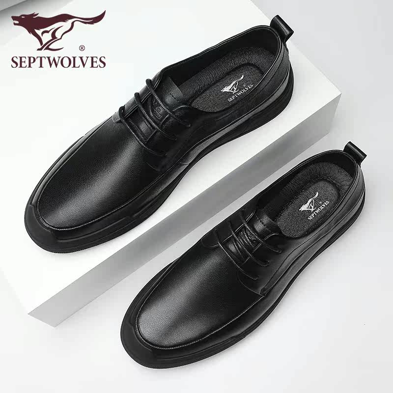 Seven Wolves Men's Shoes Fall New Pint Black Casual Shoes 100 Hitch Soft Face Men Genuine Leather Soft Bottom Shoes Men Casual Leather Shoes