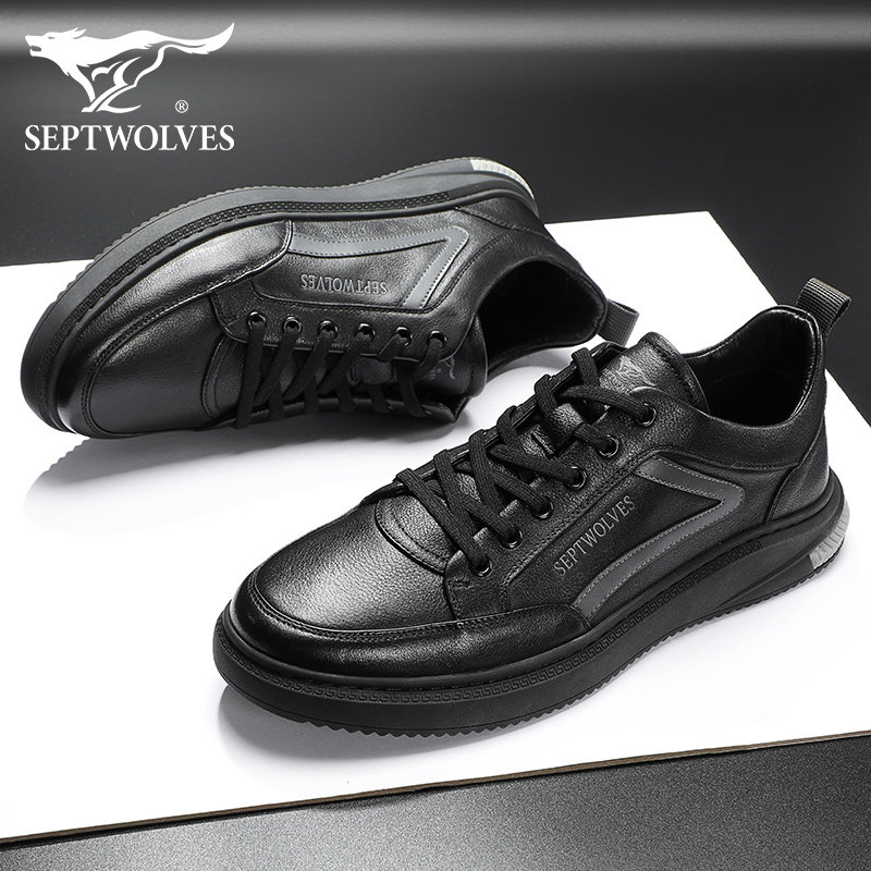 Septwolves men's shoes winter casual leather men's board shoes all-match flat men's trendy shoes leather shoes men's British casual shoes