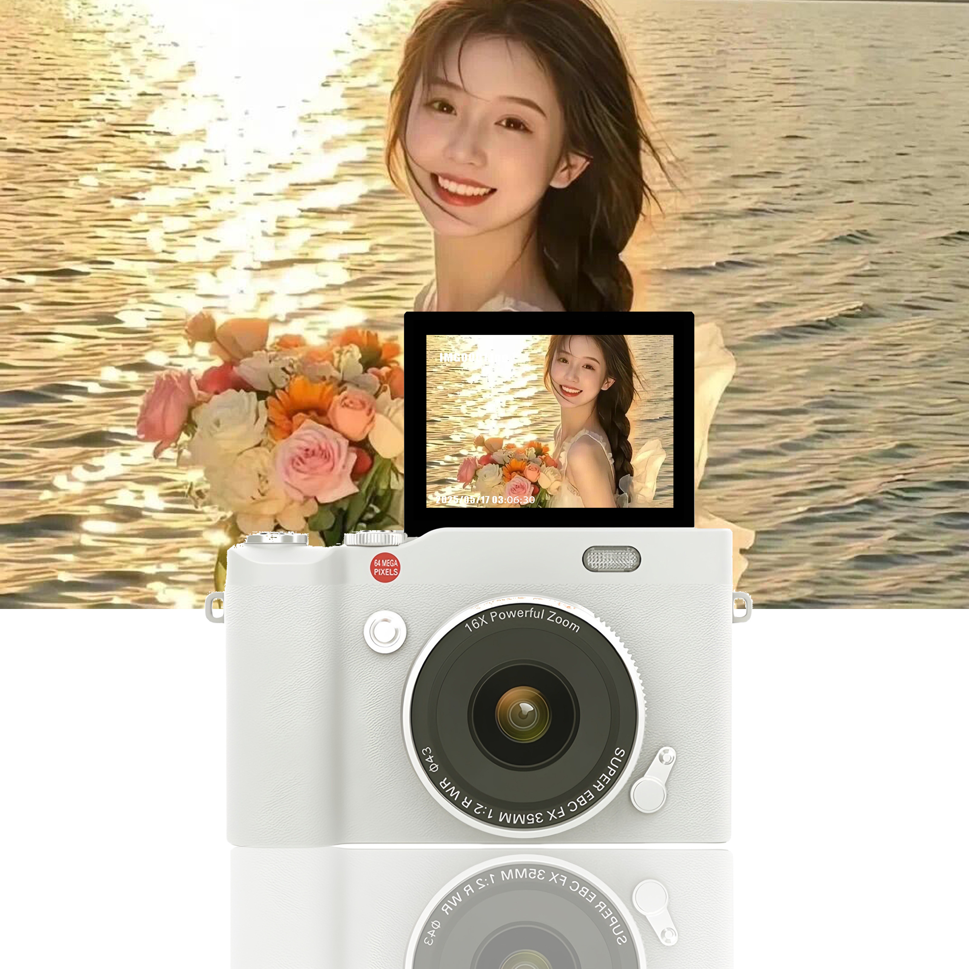 Digital Camera with Flip-Up Screen, Selfie Capability, Ccd, High-Definition for Students, Campus Mirrorless Retro Compact Camera, Travel Camera