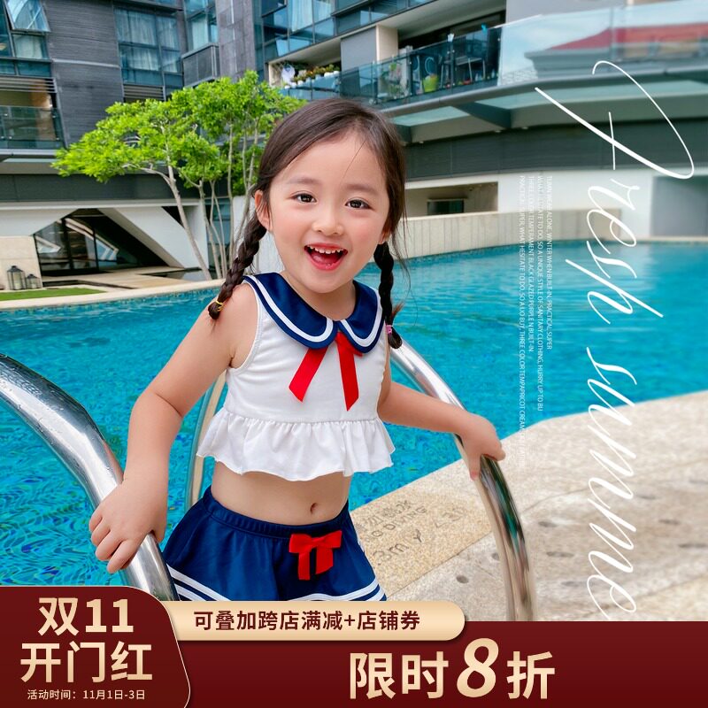 Chen big pig L mother swimsuit girl summer 2021 New cute beautiful girl warrior sailor suit split baby swimsuit