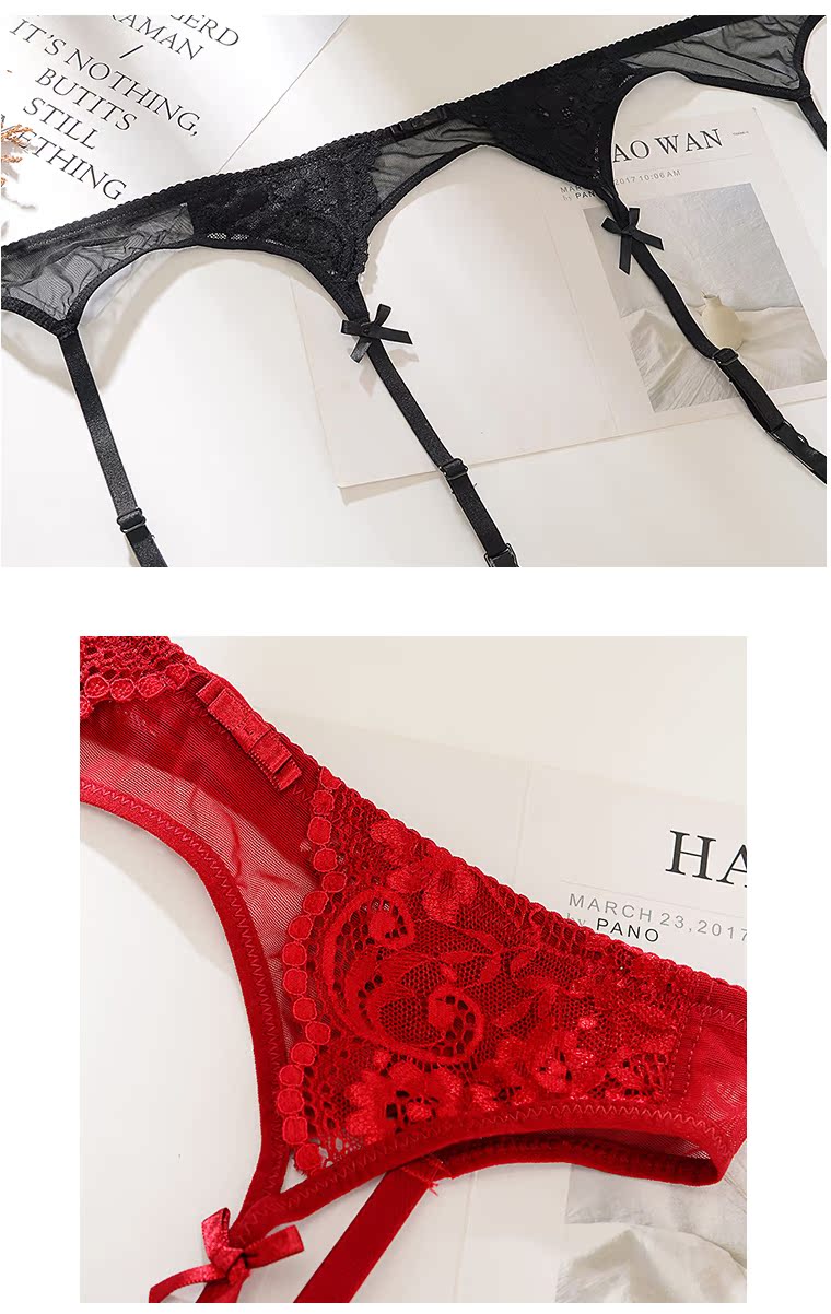 Châu Âu và Mỹ gợi cảm trong suốt thêu ren nữ garter set với vớ phối cảnh vui vẻ kích thước lớn màu đen cám dỗ - Nịt Tất quần tất nịt chân