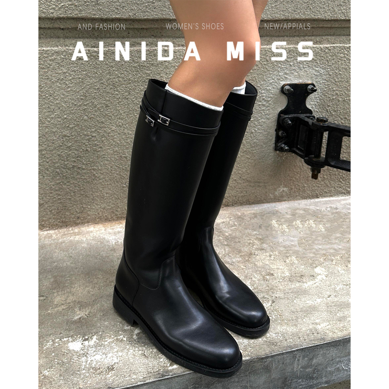 Cowhide Version ~ Slimming Chunky Heel Riding Boots for Women, Over-The-Knee Black Long Boots, 2026 New Spring and Autumn High Boots