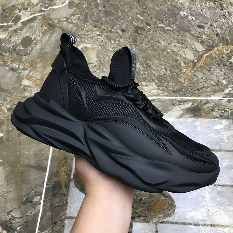 Guangzhou Genuine 2026 Spring/Summer New Thick-Soled Versatile Casual Shoes Lace-Up Round-Toe Height-Increasing Trendy Black Sneakers