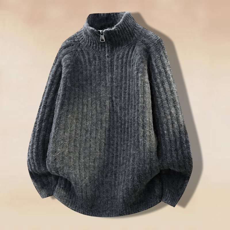 American-Style Heavyweight Half-Zip Turtleneck Thick Knit Sweater for Men, Autumn and Winter, Casual Style, Can Be Worn as Outerwear