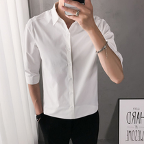Summer mens short sleeve shirt Half sleeve Korean trend casual handsome mens shirt white work slim 5 points