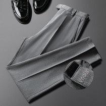 Summer new nine-point trousers mens high-grade straight casual pants slim small feet business pants ice silk hanging thin style