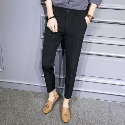 Men's slim feet black ankle-length pants stretch Korean trend business dress pants casual 9-point trousers men