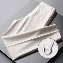 2021 new summer thin ice silk white suit pants mens loose straight casual pants stretch pants
