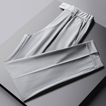2021 new curly casual pants mens summer thin nine-point ice silk pants straight stretch stretch gray pants