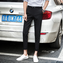 Mens nine-point casual trousers stretch Summer fashion trend mens Korean slim non-iron 9-point suit pants
