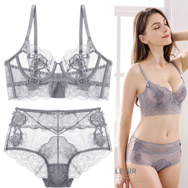 2024 New Underwear Transparent Big Breast Revealing Small Push Up Bra Thin  Summer Side Breast Retracting Lace Set Sexy Women