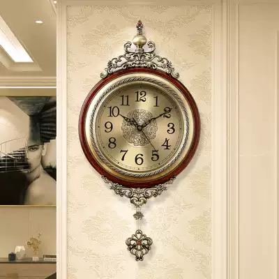 American solid wood wall clock creative living room European watch clock household wall clock Modern simple atmosphere wall hanging watch