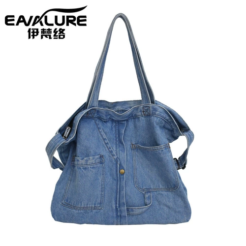 Джинсовая вместительная и большая универсальная сумка на одно плечо, в корейском стиле