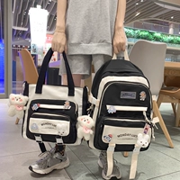 Черная школьная сумка+сумка для пополнения+2 комплекта значков+2 больших подвеска для лица с лицевой лицевой лицевой лице