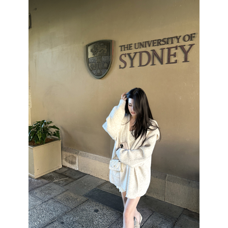 Naoao Lazy and Charming This Season's Favorite Hooded Cardigan Mid-Length Knitted Sweater Coat