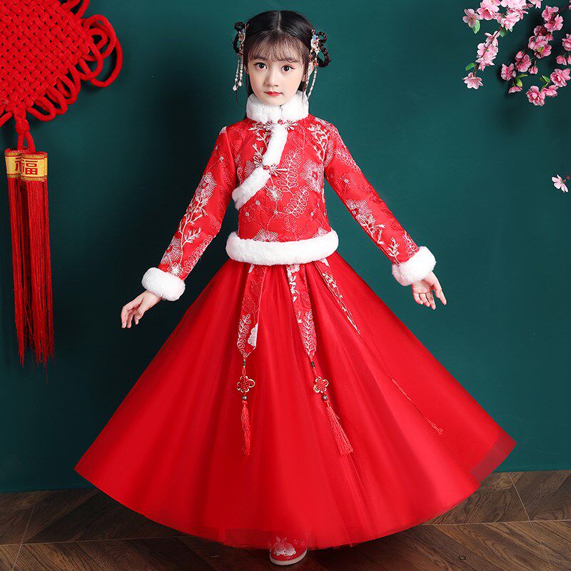 Laxia Belhan Clothing Girl Winter Clothing China Wind Tang Dress Thickened Winter Chinese New Year Dress New Year Dress Children's Ancient Clothes