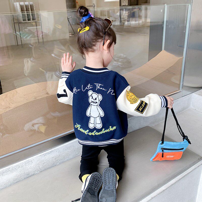 Lashabelle girl's jacket autumn clothing 2021 new foreign Pietynet red female baby baseball clothes for spring and autumn children