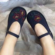 The new handmade one-character buckle retro health Buddha system national style Zen shoes round head thousand layer bottom embroidered cloth shoes women